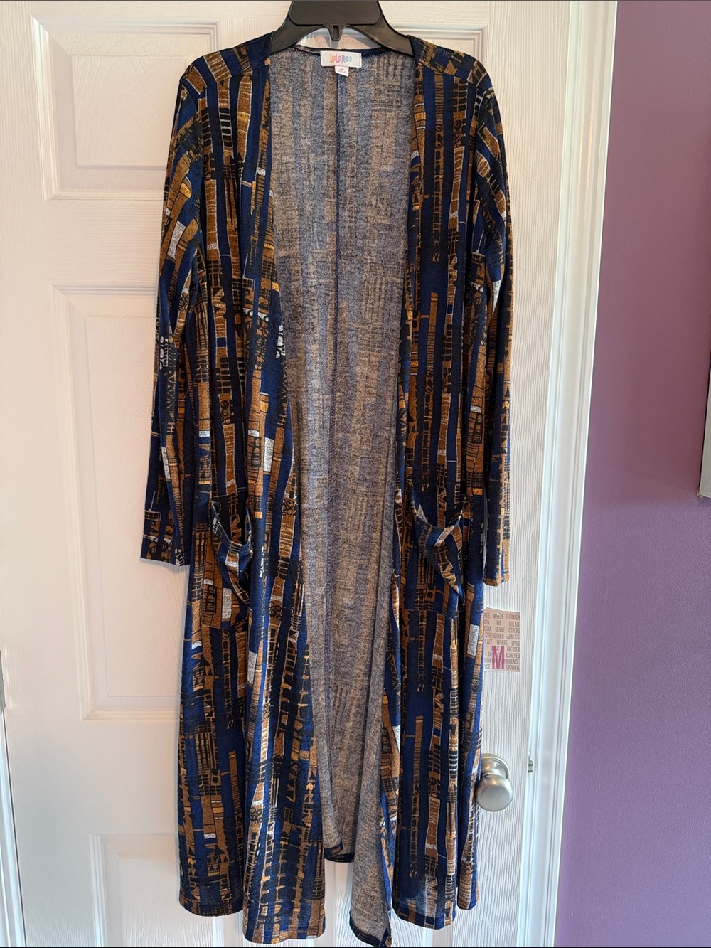 Lularoe Sarah Cardigan sweater long sleeve navy blue black brown size medium